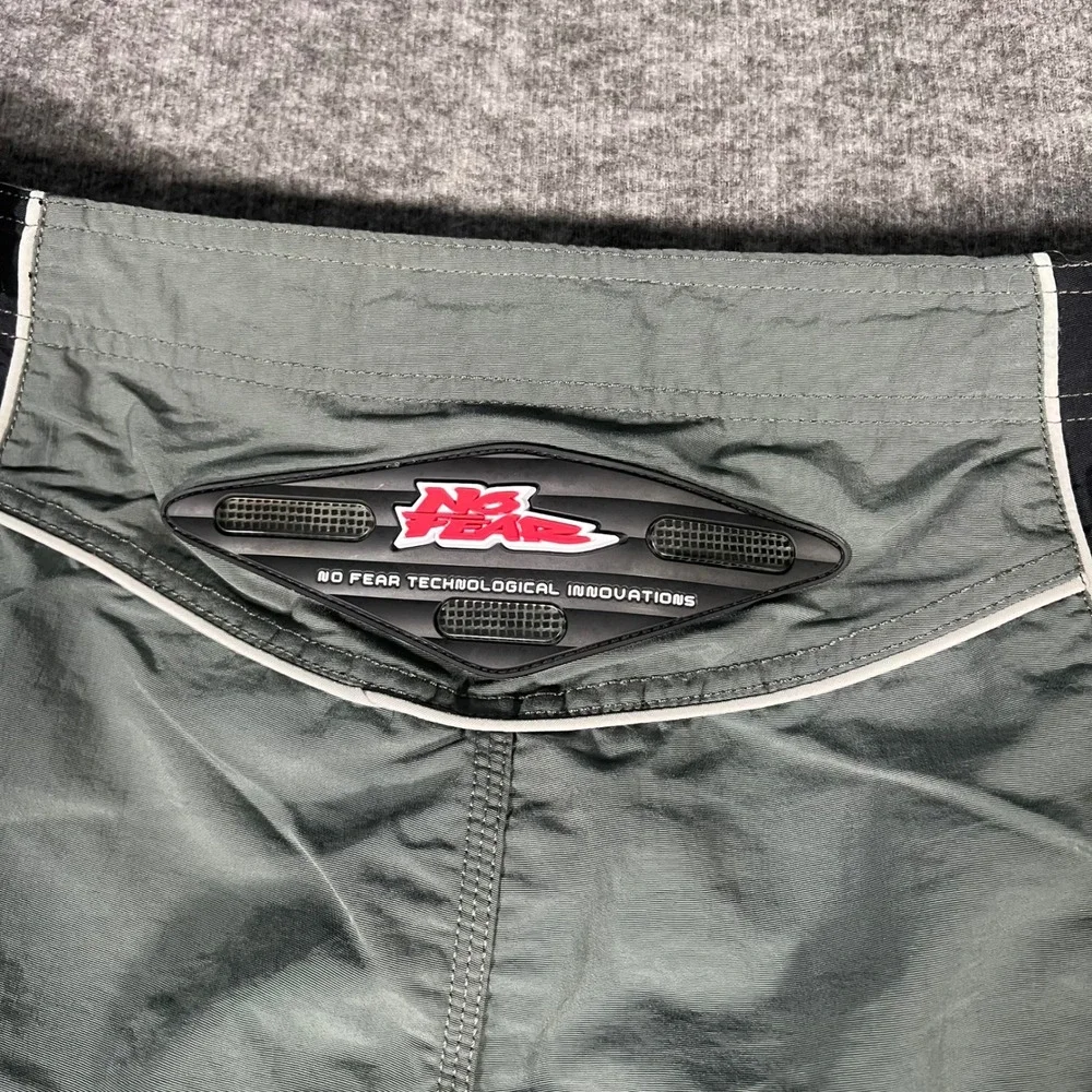 Vintage No Fear Board Shorts Mens 38 Colorblock Nylon Motocross Y2K 90s Gray Red